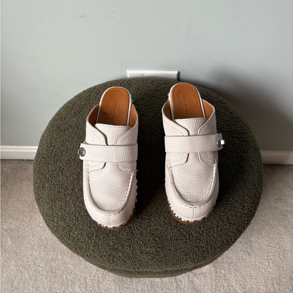 Coach Cream Leather platform clog